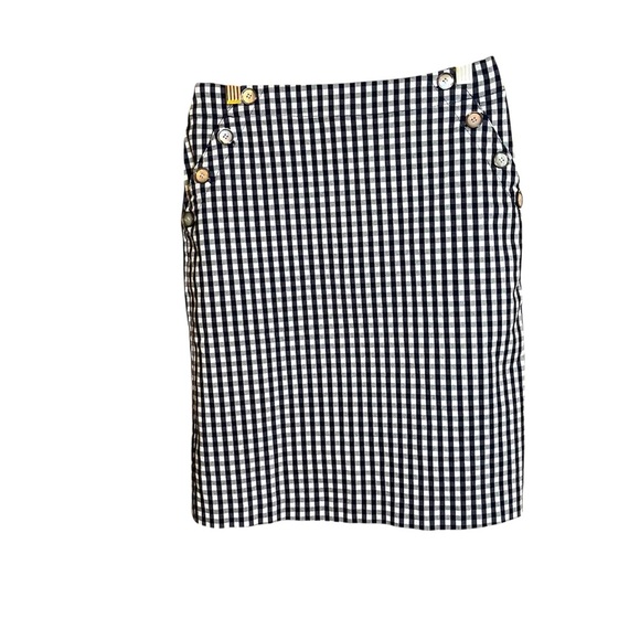J. McLaughlin Skirt Gingham Navy Pencil Women’s Size 2 Classic Pockets Straight - Picture 1 of 4